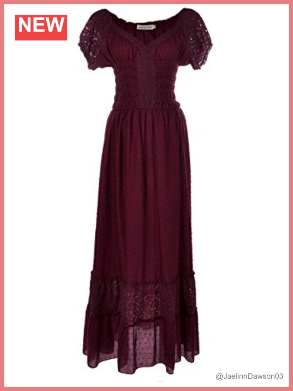 Renaissance Peasant Maxi Dress Lace Trim Cap Sleeve Smocked Waist Boho